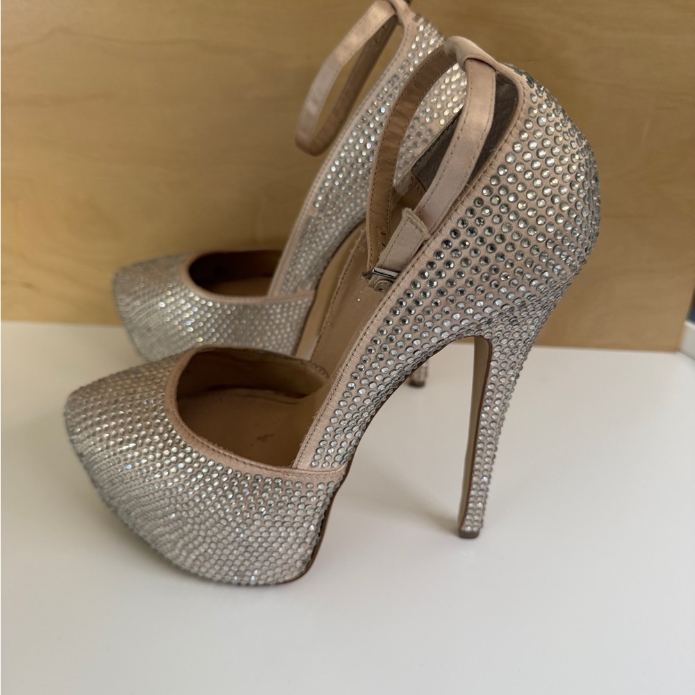 Steve Madden Crystal-Embellished Nude Platform Stilettos